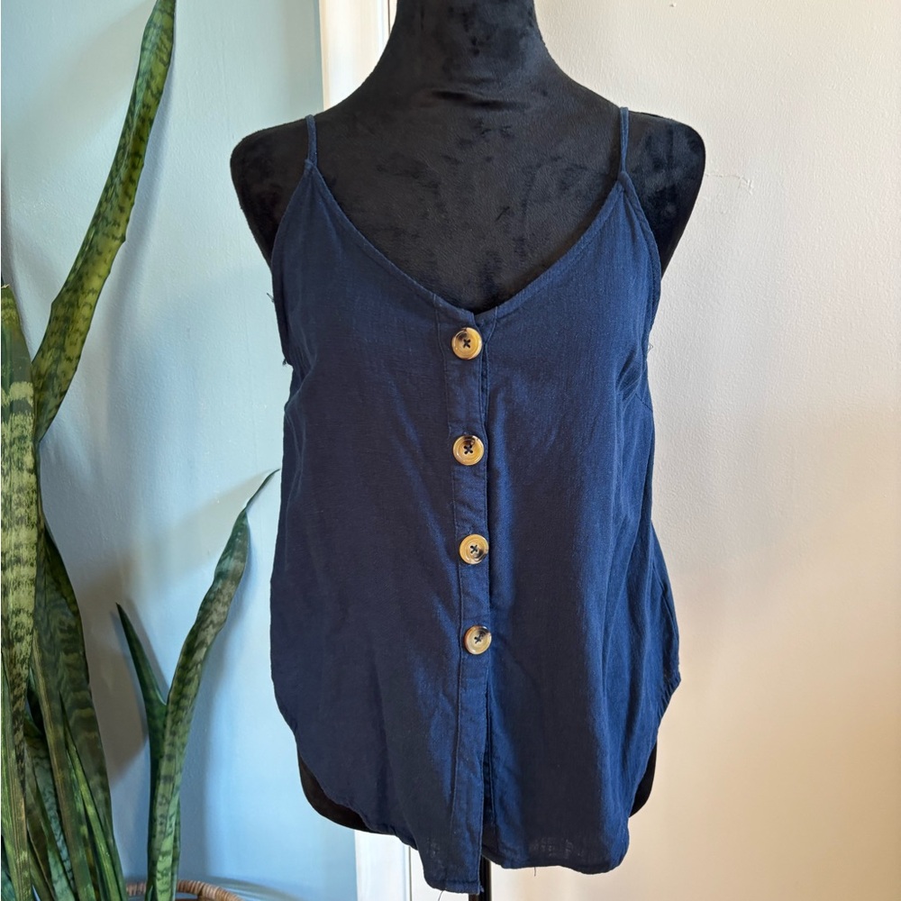 Navy Button-Down Women's Top